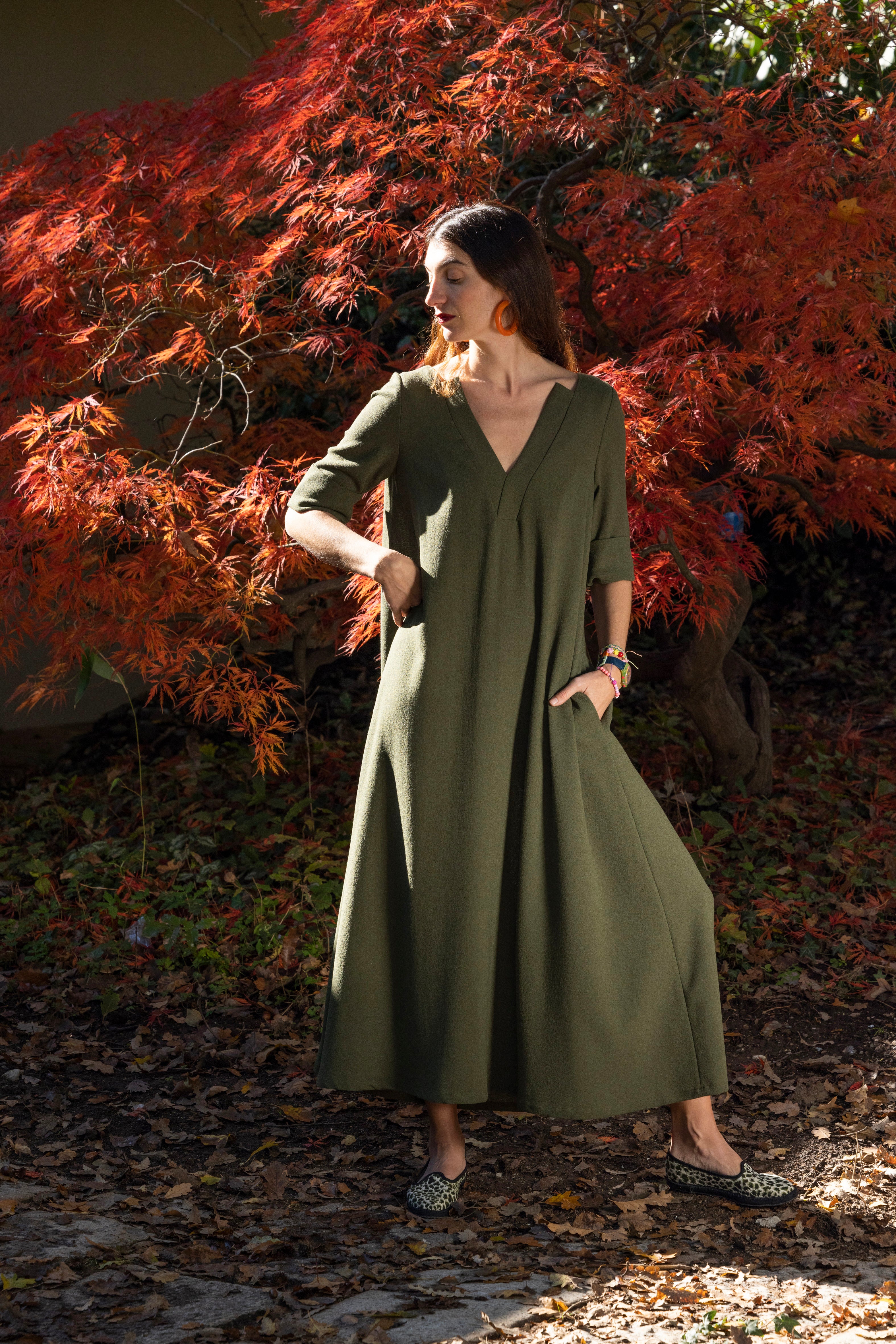 WOOL CREPE MENTANA DRESS OLIVE GREEN ateliermartaferri WOOL CREPE MENTANA DRESS OLIVE GREEN ateliermartaferri