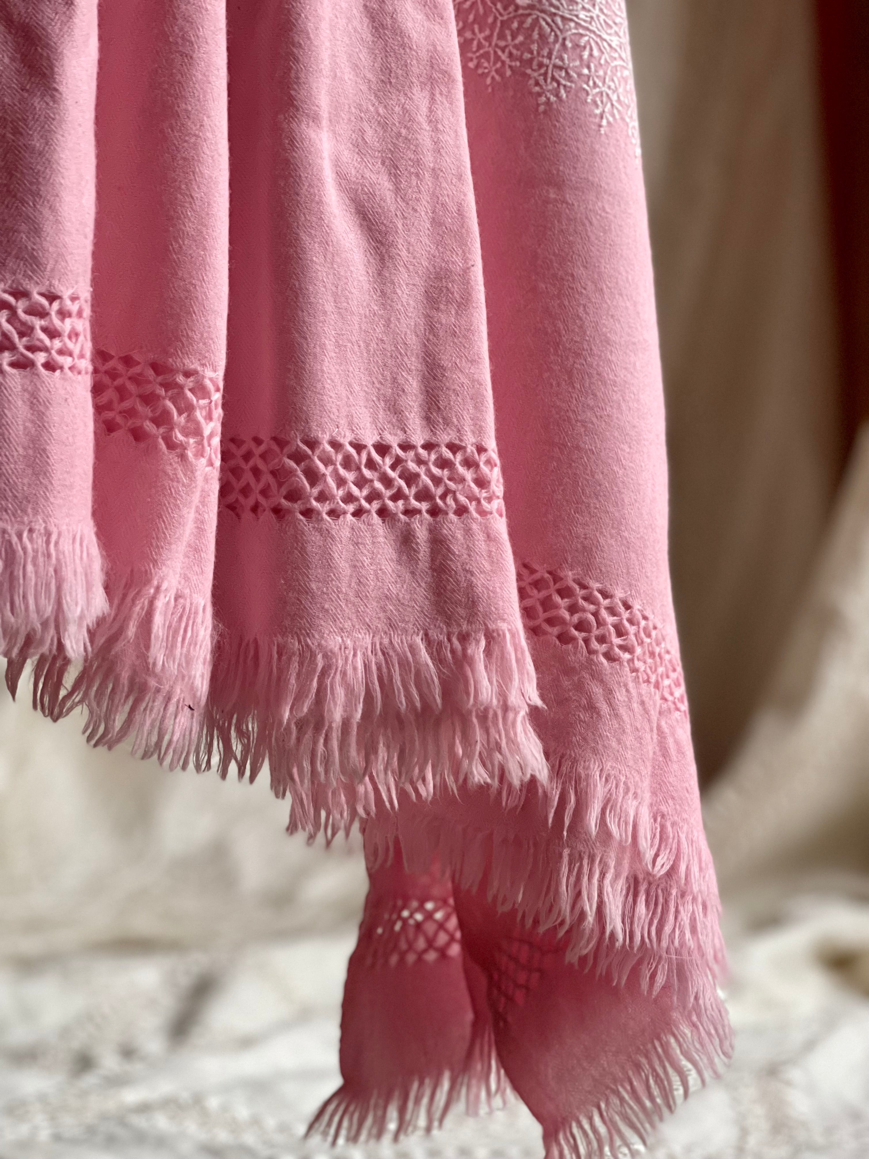 PINK WOOL EMBROIDERED BEDSPREAD