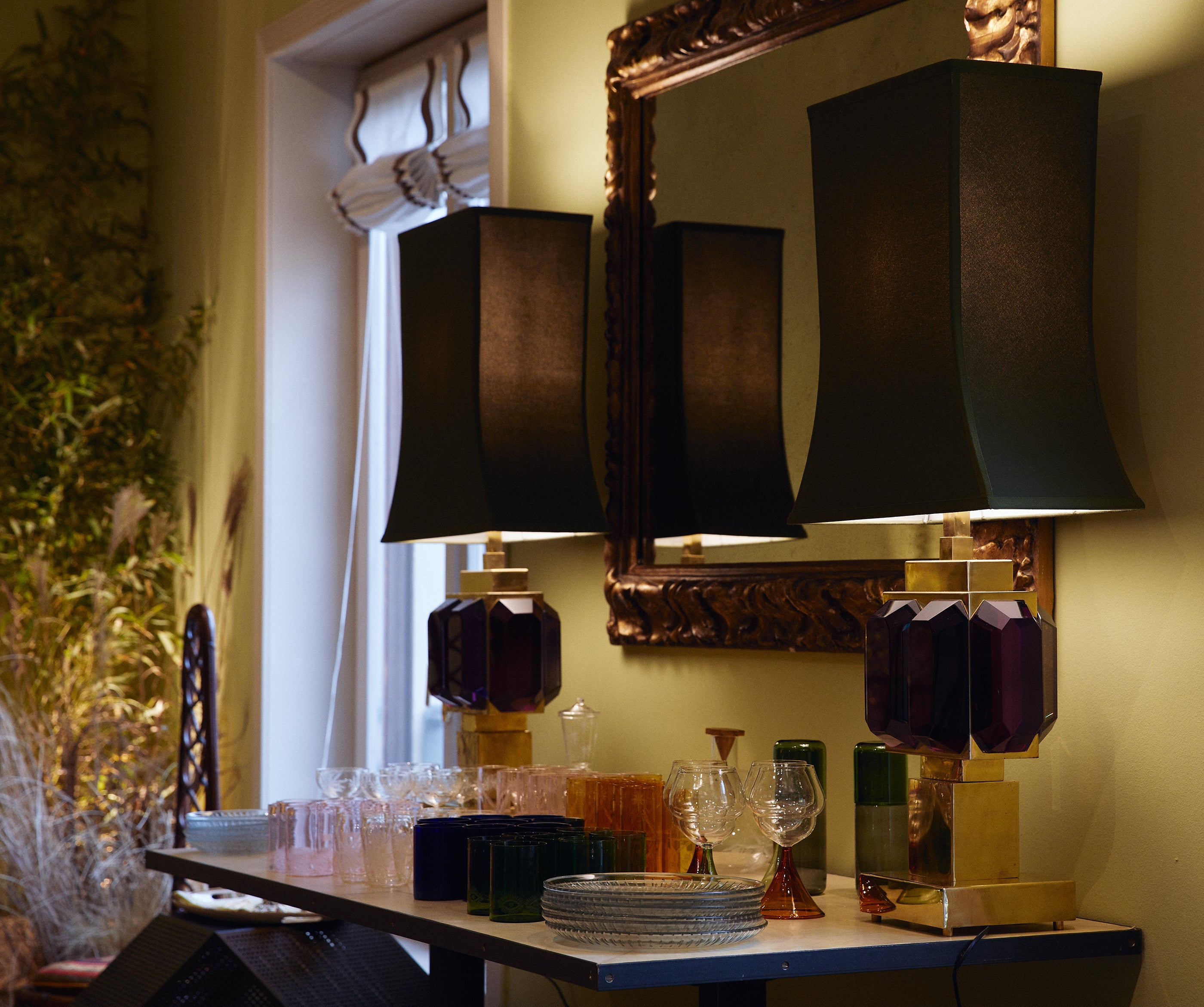 MURANO GLASS AND BRASS TABLE LAMPS